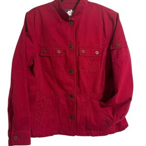 Lauren Ralph Lauren Red 100% Cotton Military Jacket Button Up - Size L